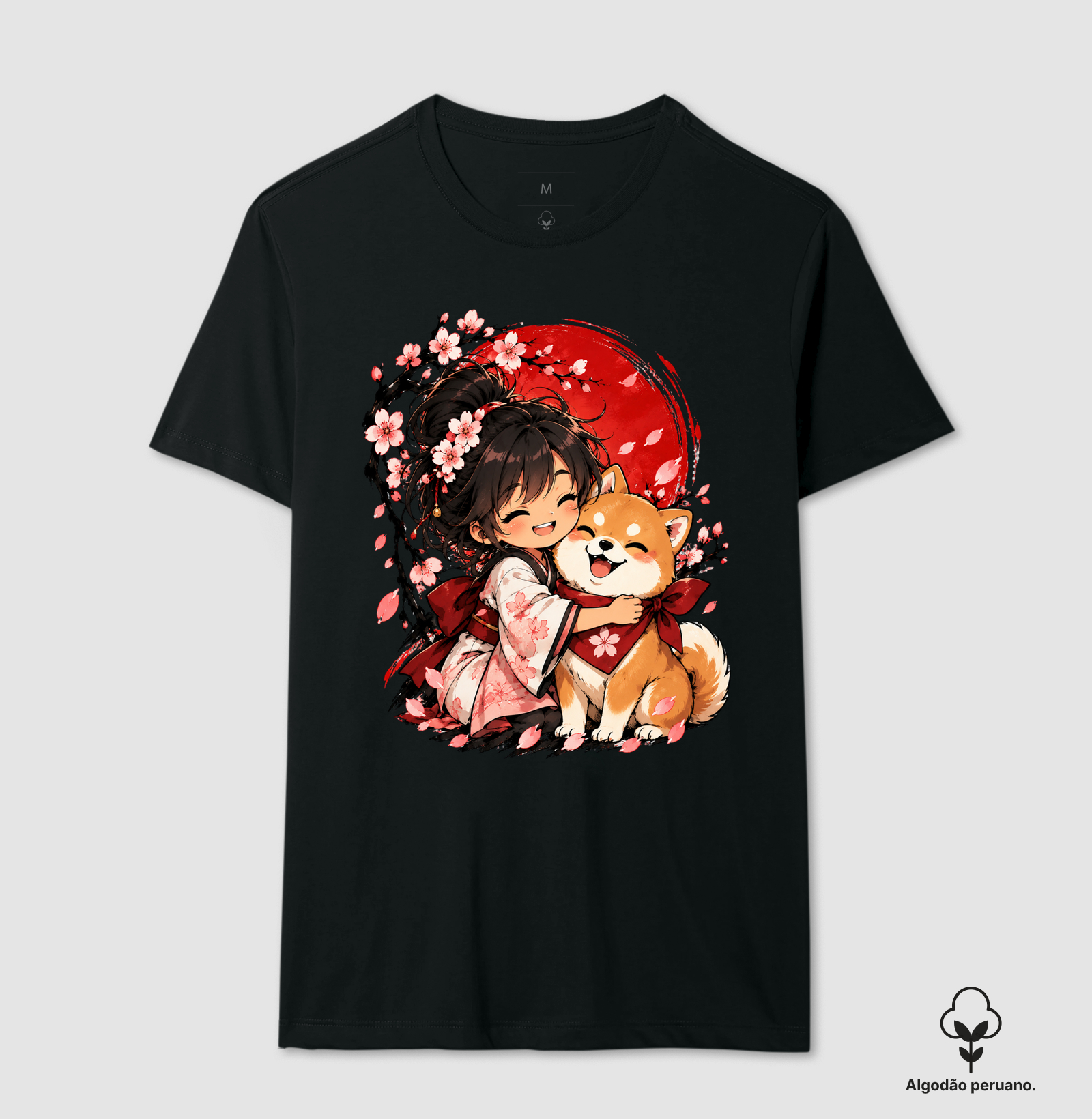 Sakura & Shiba — Amizade que Floresce - Camiseta Algodão Peruano