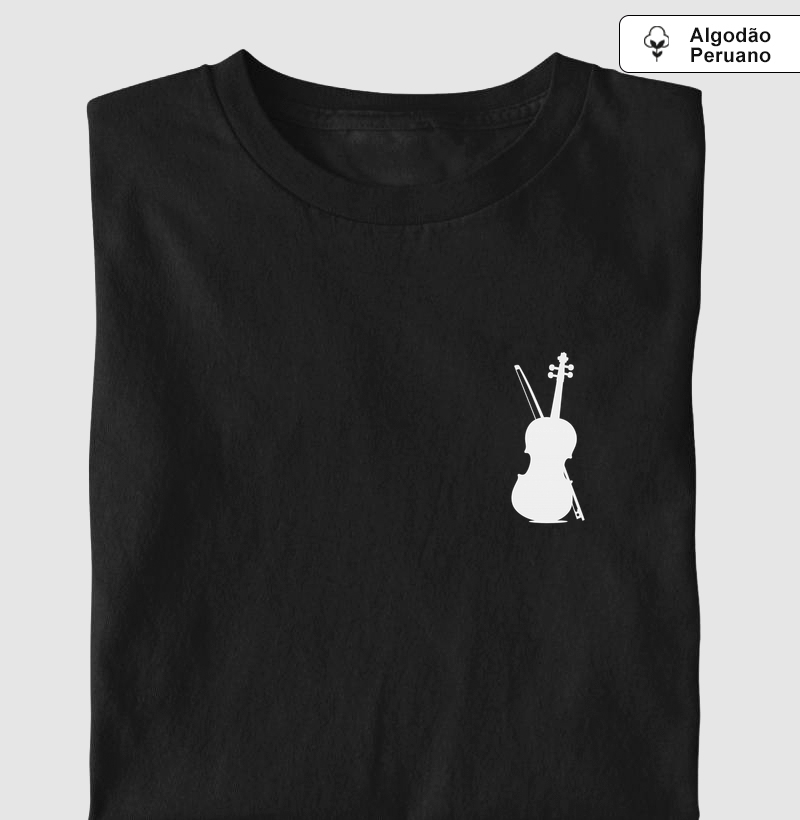 VIOLONCELO SILHUETA MINIMALISTA - Camiseta Algodão Peruano