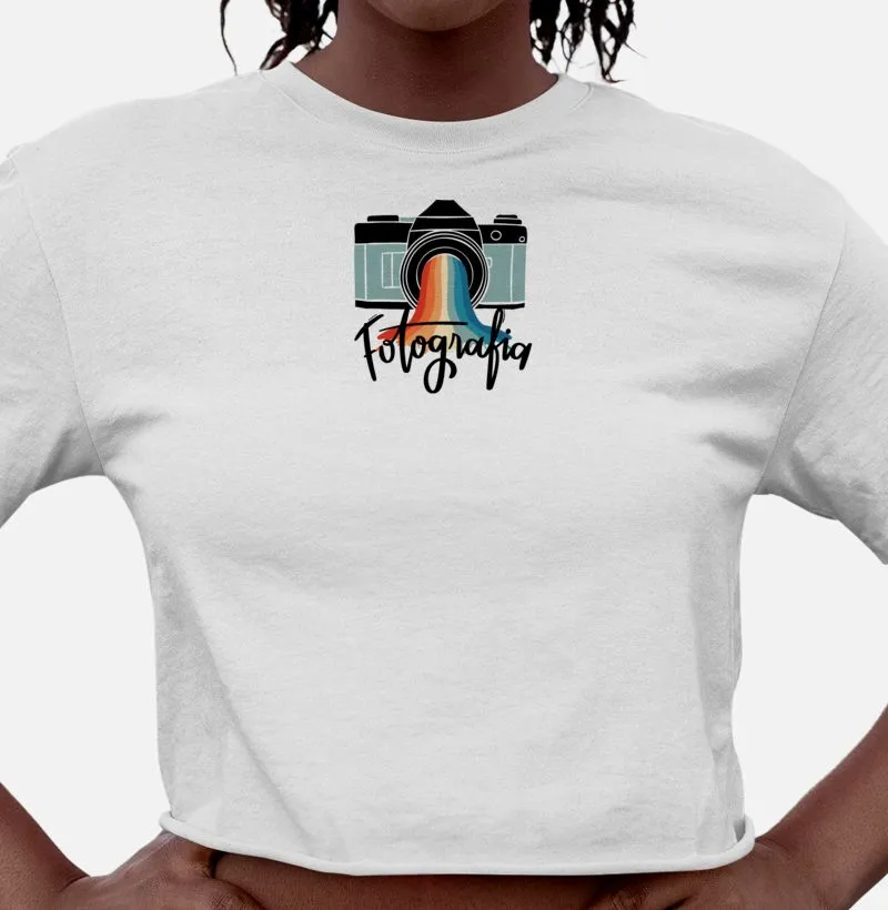 Camiseta feminina cropped fotografia arco íris 