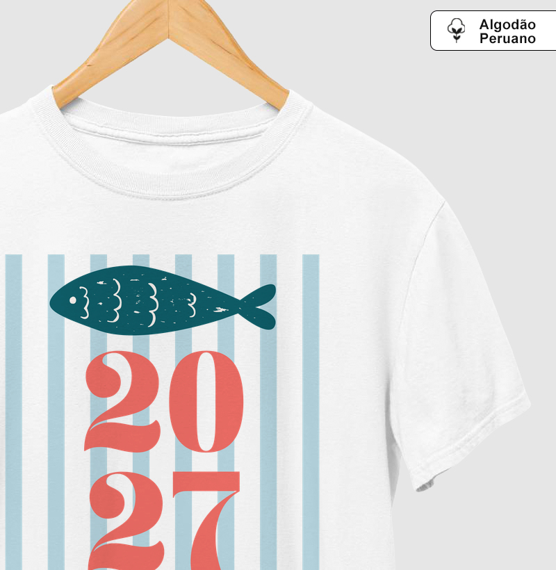 Camiseta Ano Novo 2027 Peixe Mediterrâneo Algodão Peruano - Camiseta Algodão Peruano