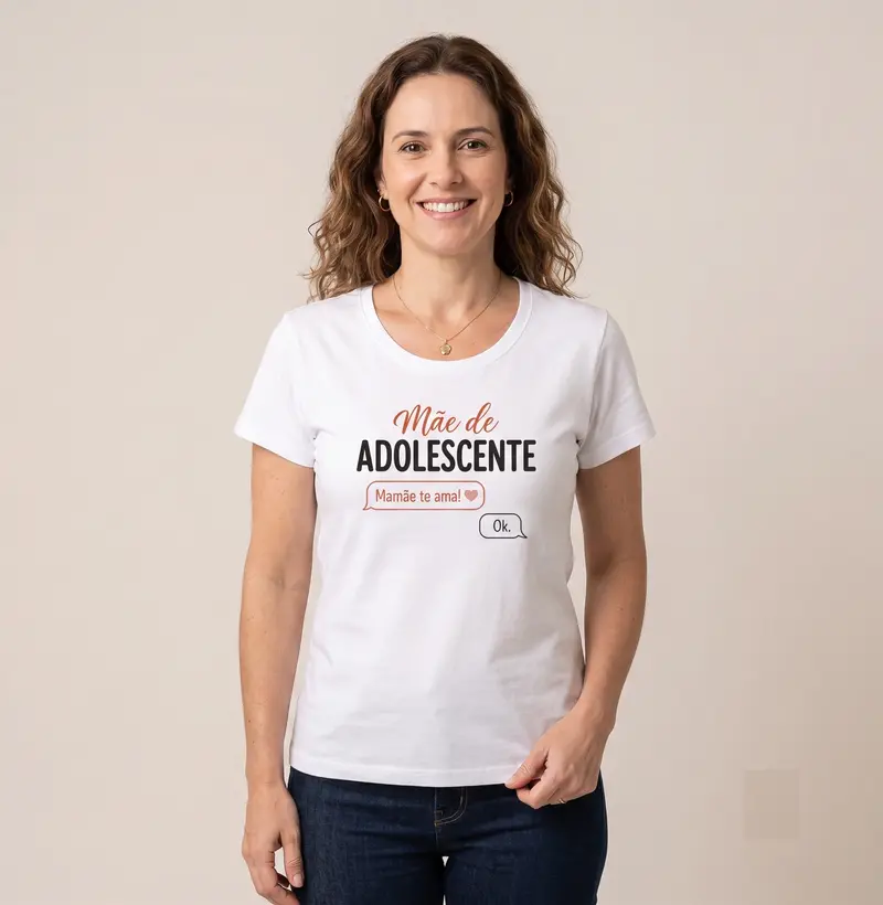 Mãe de Adolescente - Blusa Feminina Estampada cor Branca