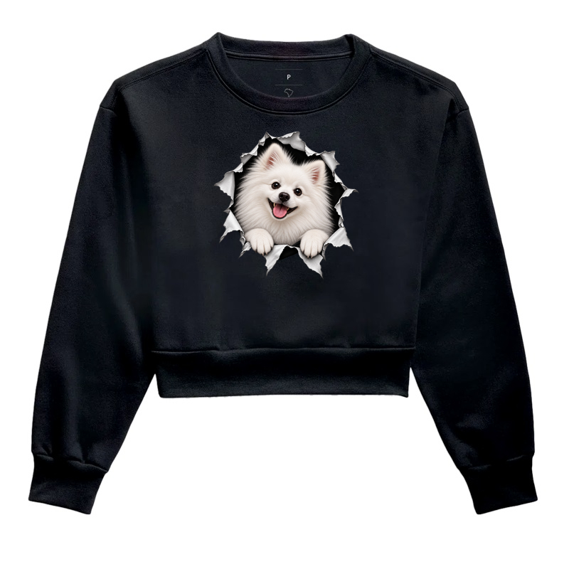 Pomerânia (Spitz Alemão) Saindo da Camisa - Cropped Moletom