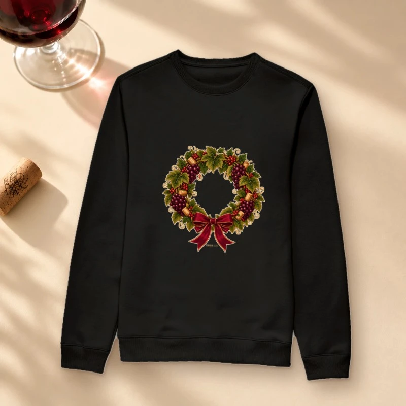 Suéter Moletom Guirlanda de Natal do Vinho – Uvas, Rolhas e Laço