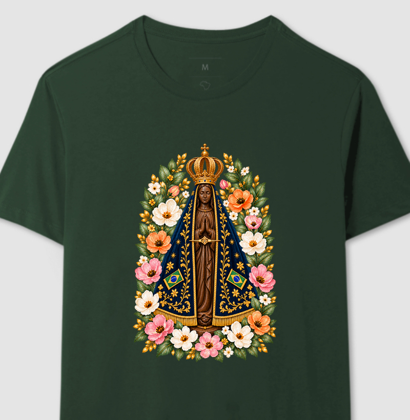 Camiseta Nossa Senhora Aparecida com Flores - Camiseta