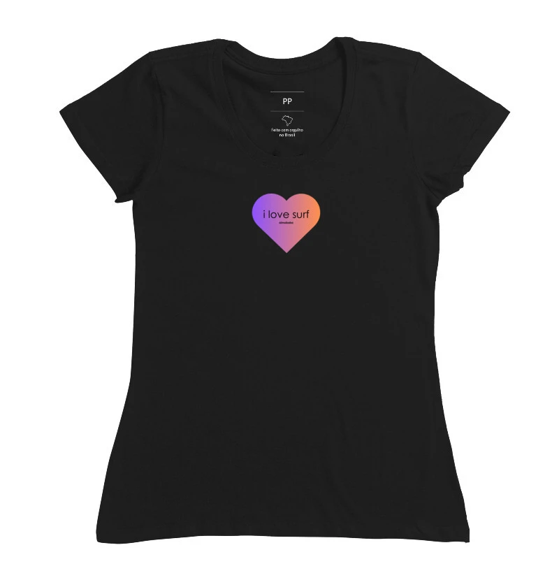Camiseta Coração i love surf feminina preta