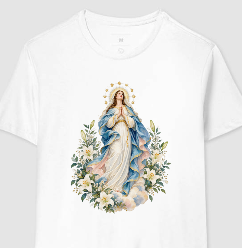 Nossa Senhora entre Flores e Estrelas - Camiseta