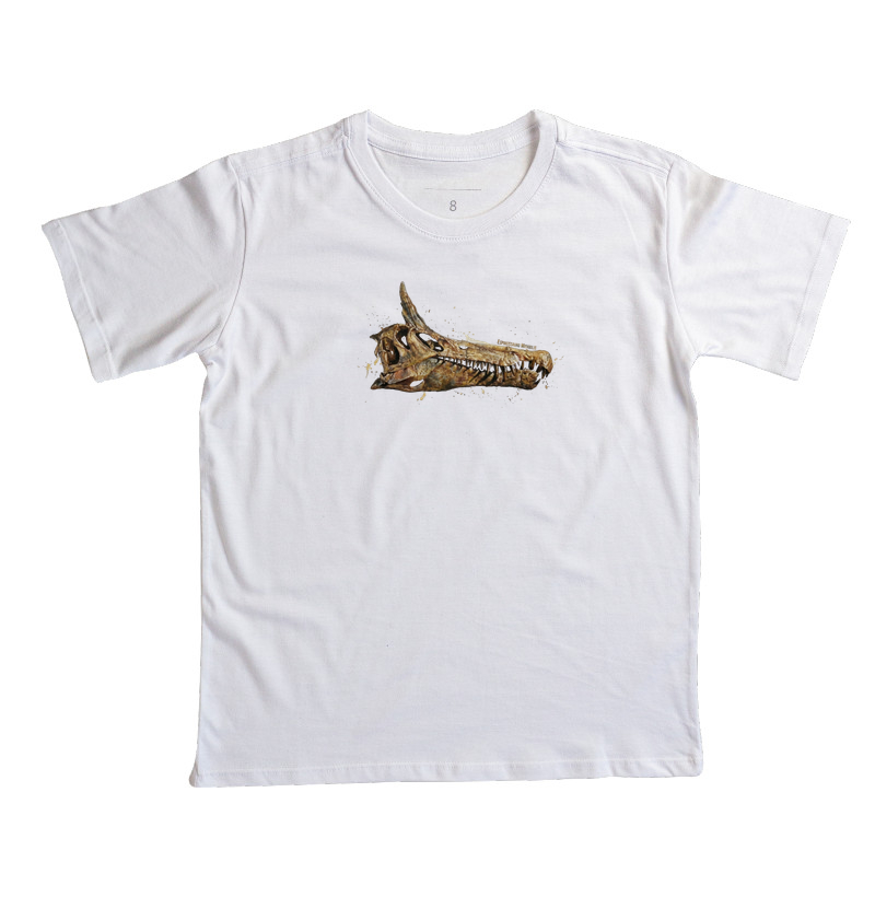 Camiseta Dinossauro Espinossauro Mirabilis Crânio Algodão Premium Dinoloco