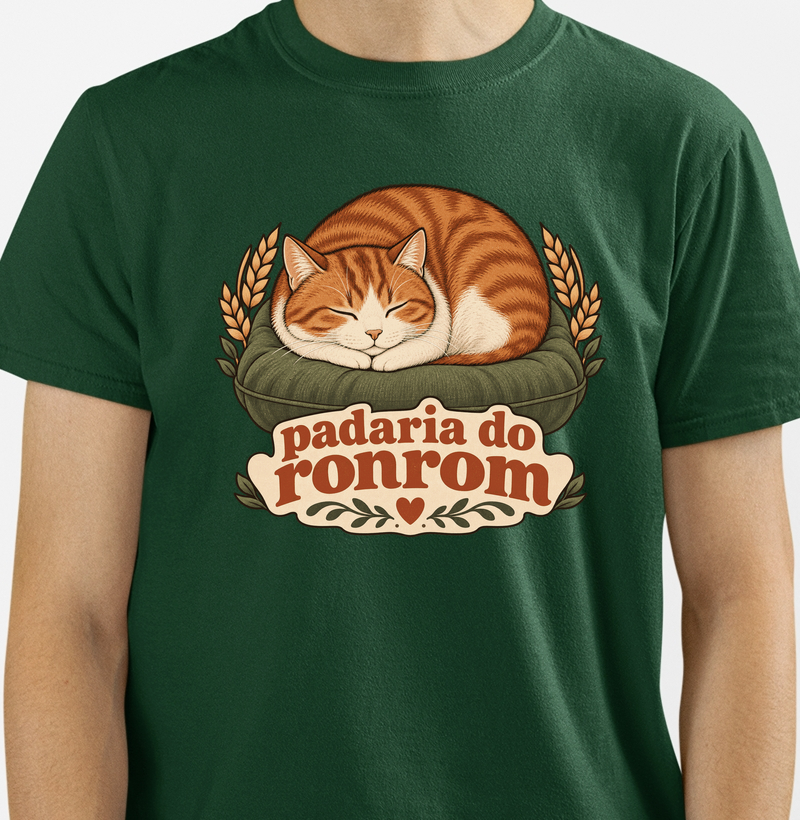 Camiseta Gato Pãozinho "padaria do ronrom" | Pelo & Pano