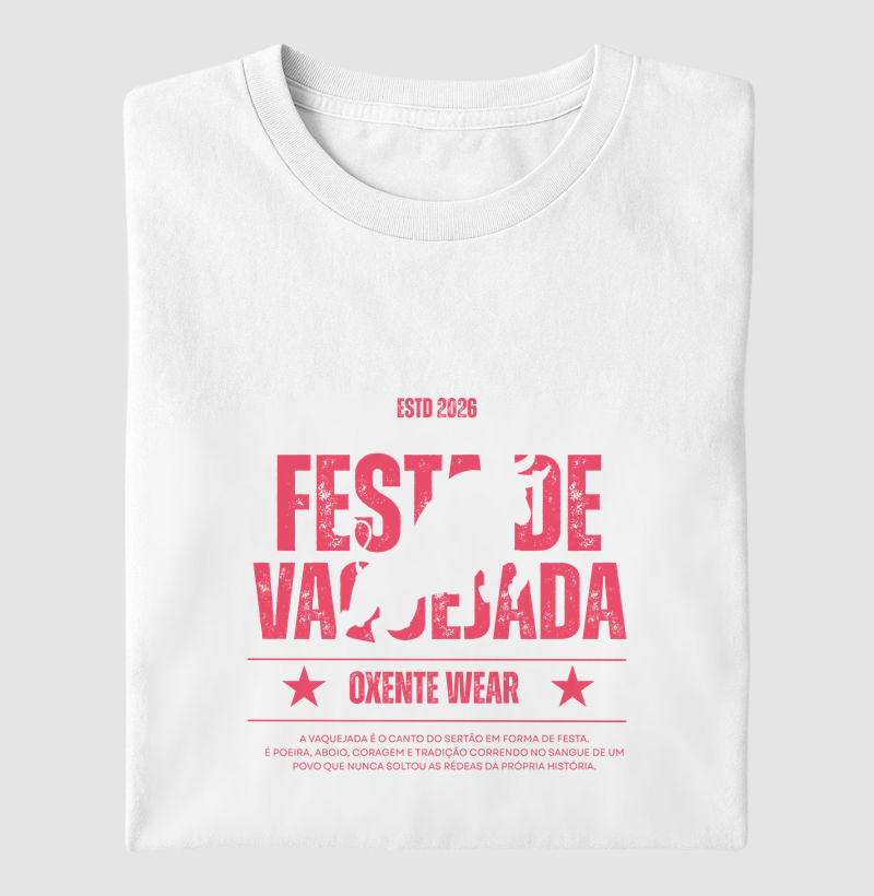 Camiseta "Festa de Vaquejada" (Premium) | Versão Rosa Carmim