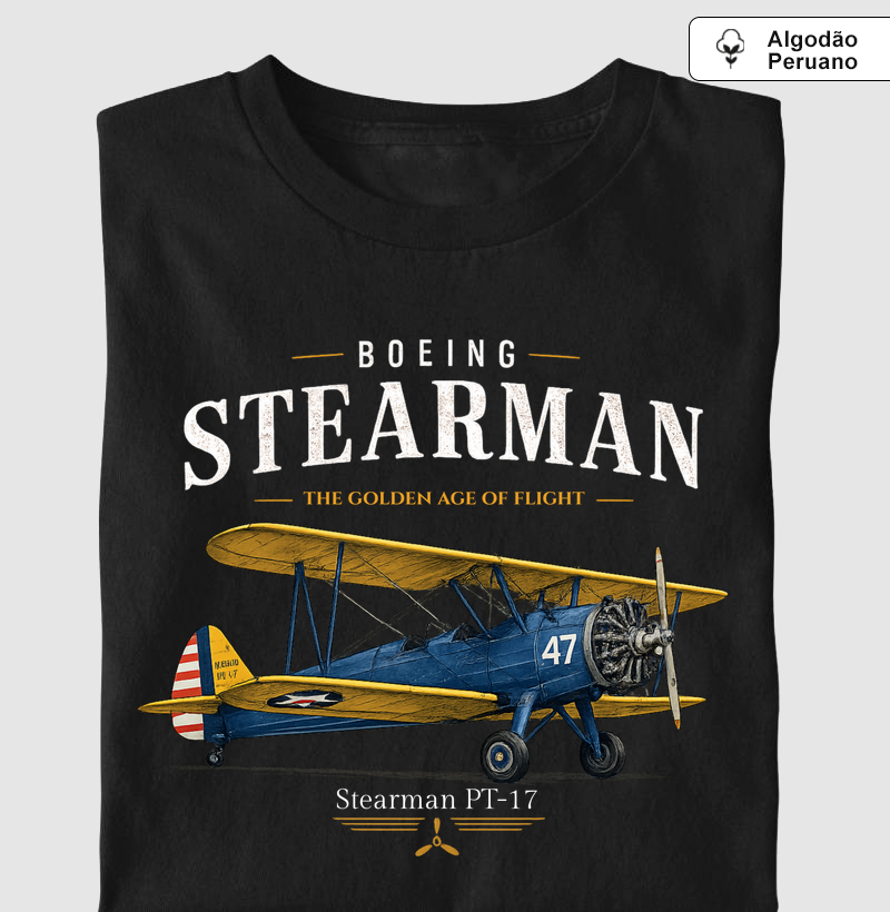 Boeing Stearman PT-17 | Vintage - Camiseta Algodão Peruano
