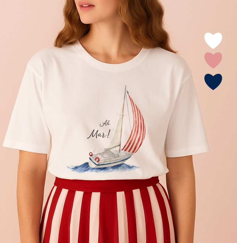 Camiseta Feminina Ilustrada Barco Vermelho