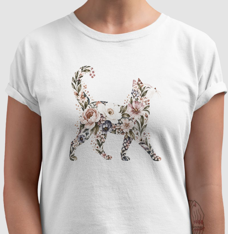 gato floral - Camiseta