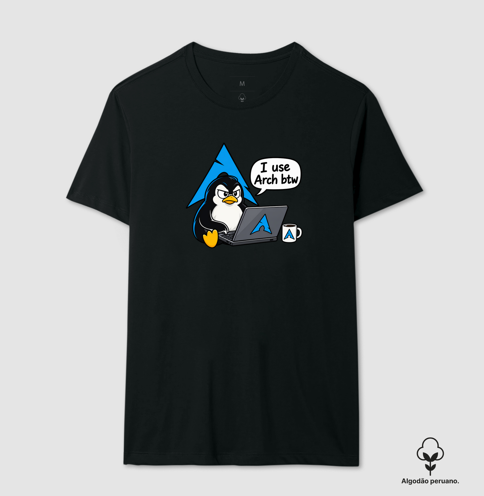 I Use Arch BTW — Pinguim Arch Edition - Camiseta Algodão Peruano