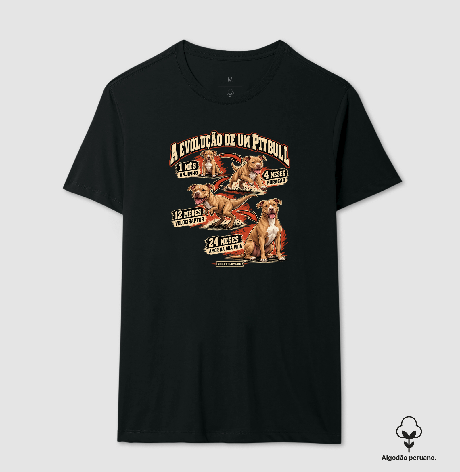 A EVOLUÇÃO DE UM PITBULL - Camiseta Algodão Peruano
