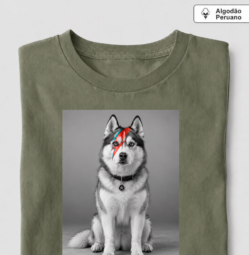 Glam Rock Husky ⚡ - Camiseta Algodão Peruano