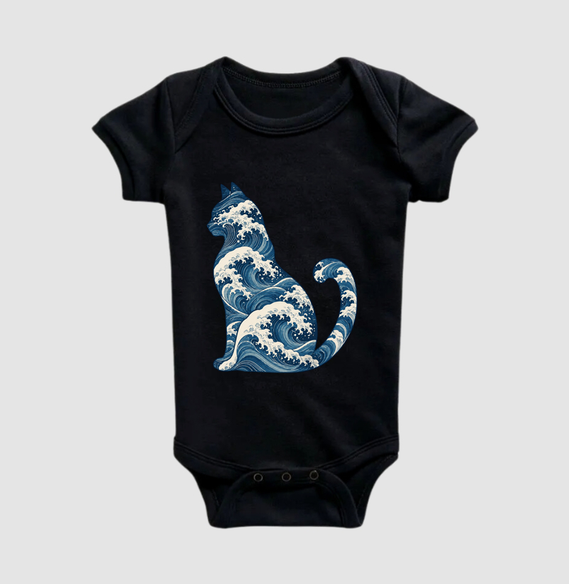 Gato em Ondas Japonesas - Body Infantil