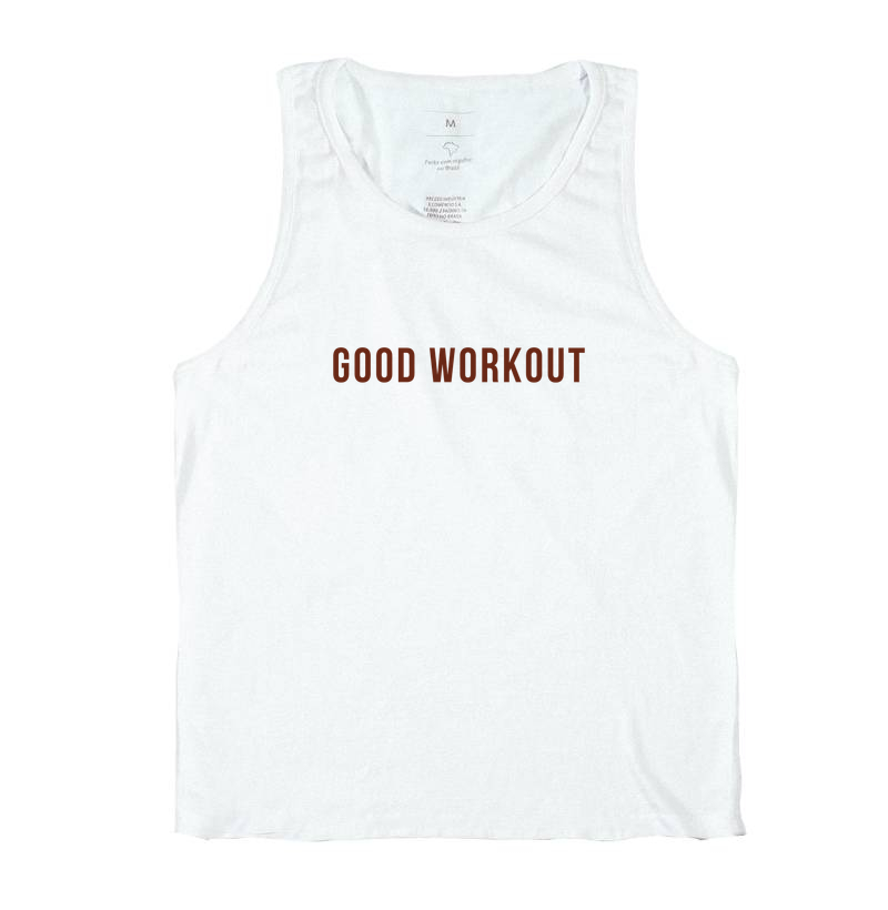 Regata Good Workout Branca Logo Reta Marrom