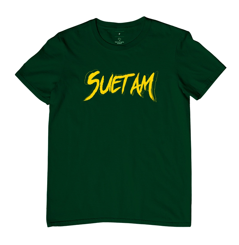 CAMISETA MASCULINA SUETAM ESCRITA AMARELO