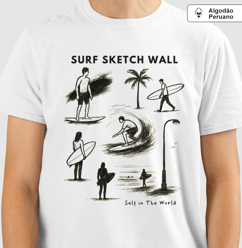 SURF SKETCH WALL - Camiseta Algodão Peruano