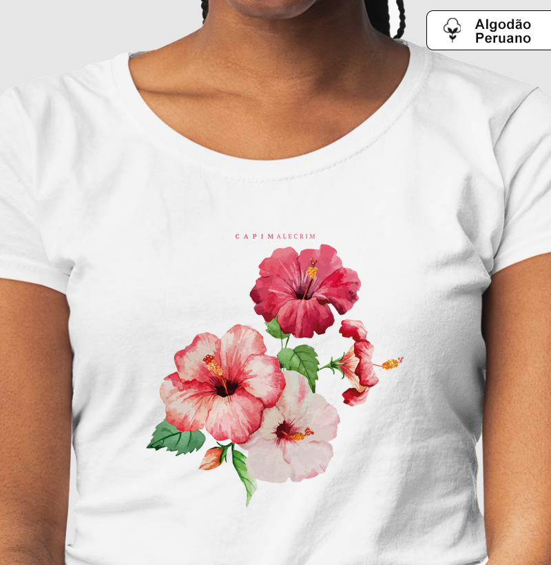 T-shirt Hibiscos - Algodão Peruano
