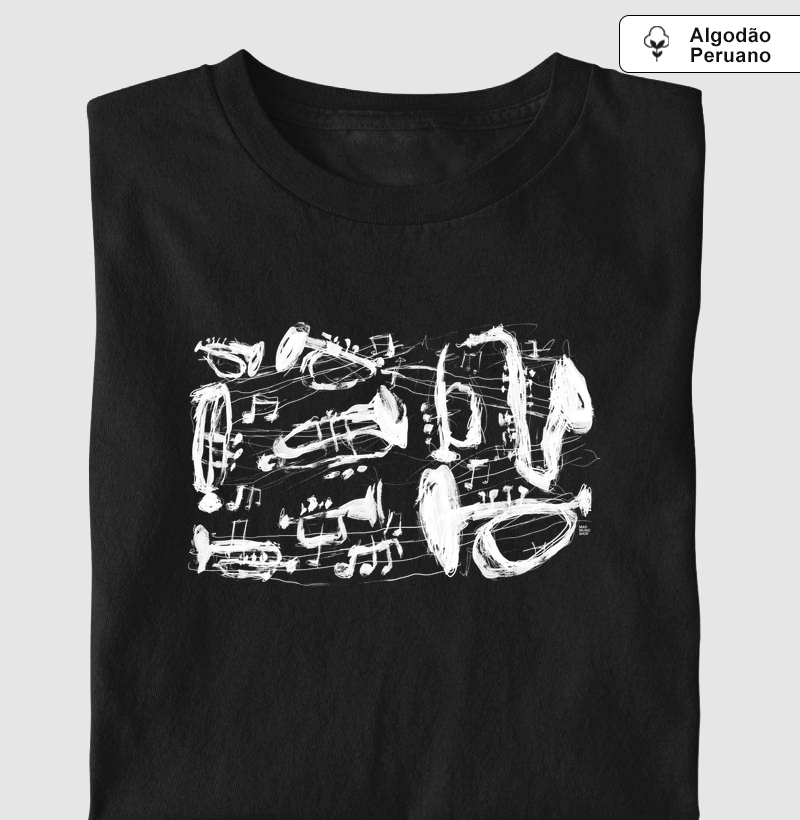 Instrumentos Blues Jazz - Arte - Camiseta Algodão Peruano