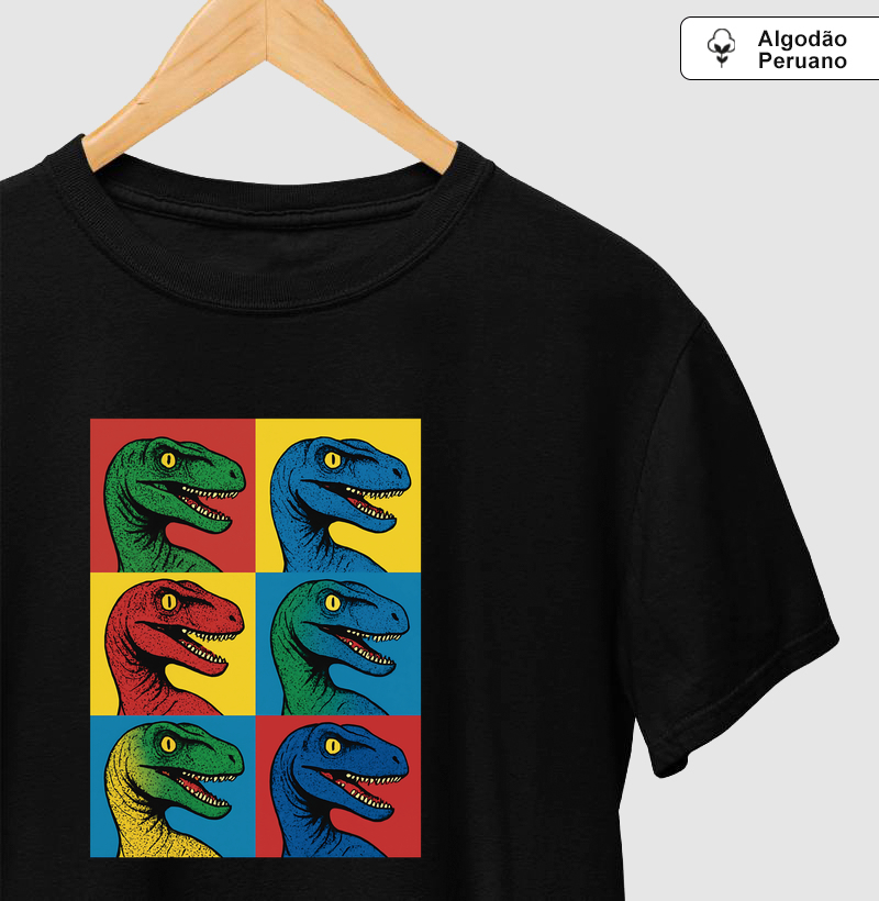 Camiseta Algodão Peruano Dino Pop Velociraptor