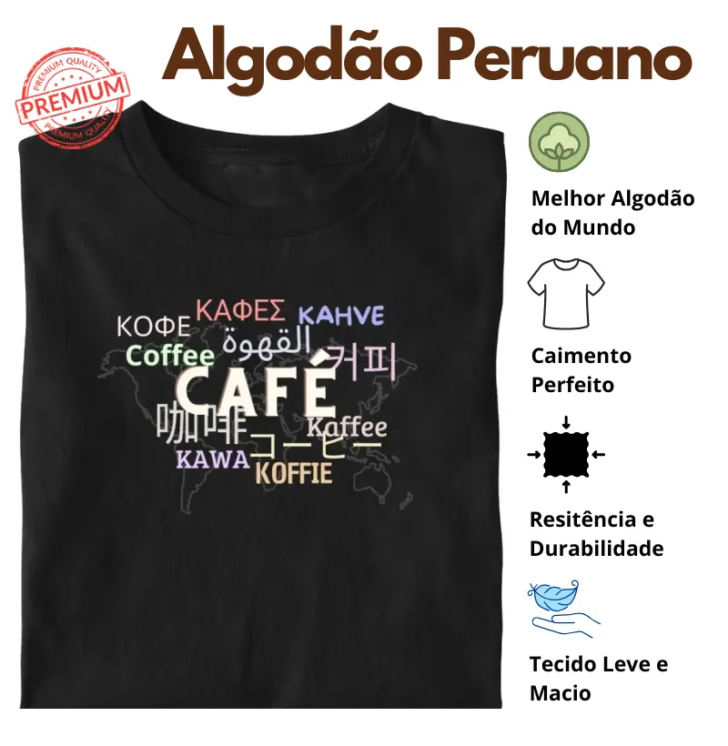 Camiseta Café ao Redor do Mundo Algodão Peruano
