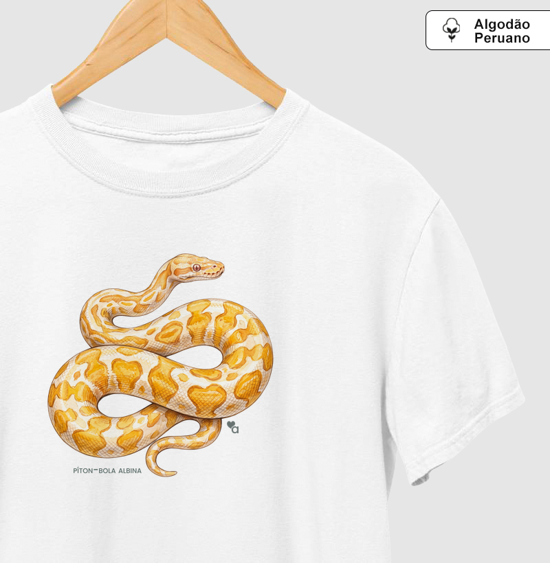 Répteis - Píton-bola albina - Algodão Peruano - Camiseta Algodão Peruano