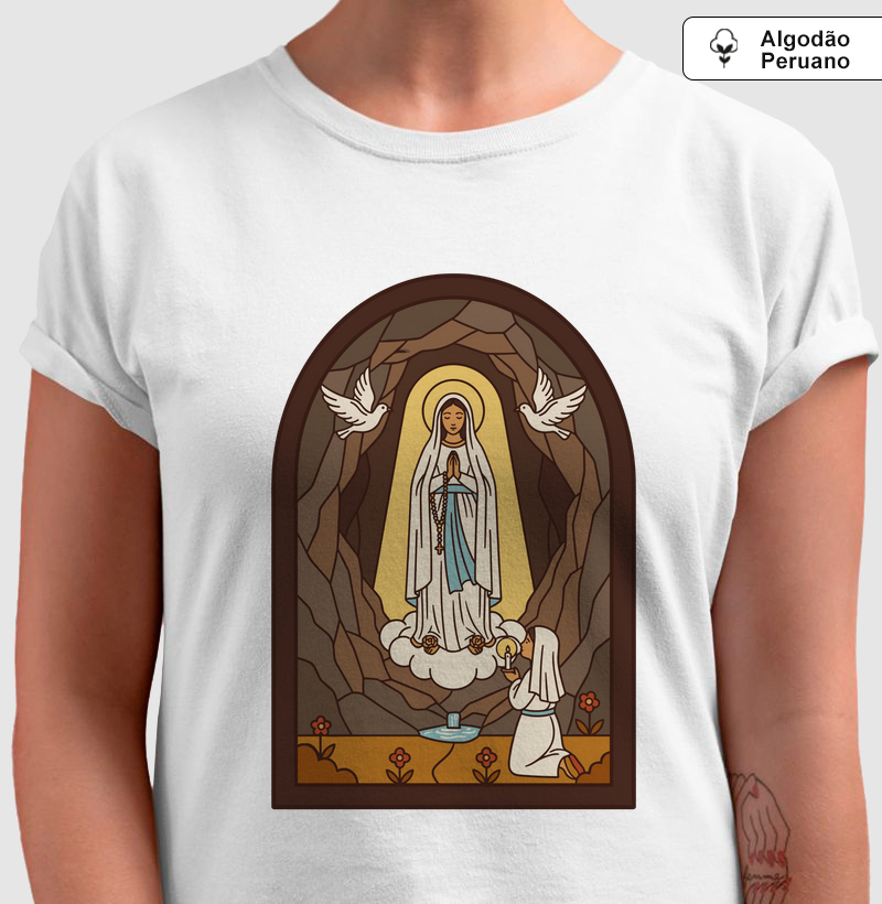 Nossa Senhora de Lourdes e a Bernadette - Algodão Peruano