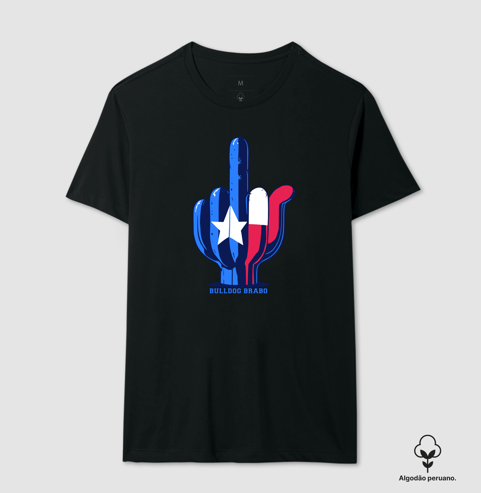 Middle Finger Texas Country Bulldog Brabo - Camiseta Algodão Peruano