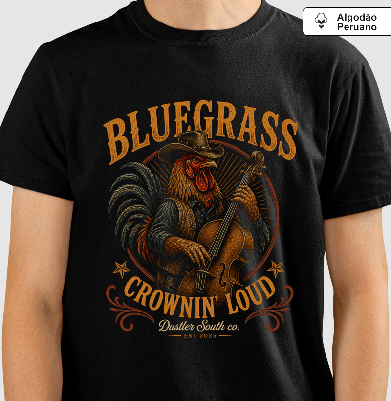 Camiseta Country Masculina – Rooster Bluegrass Vintage