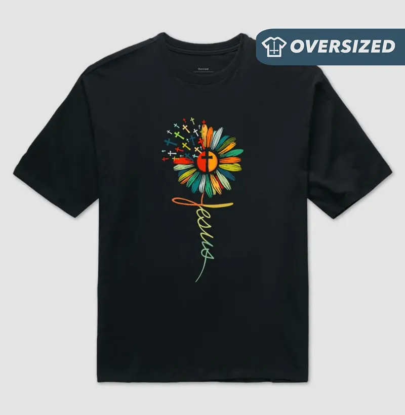 Camiseta Oversized Jesus Flor