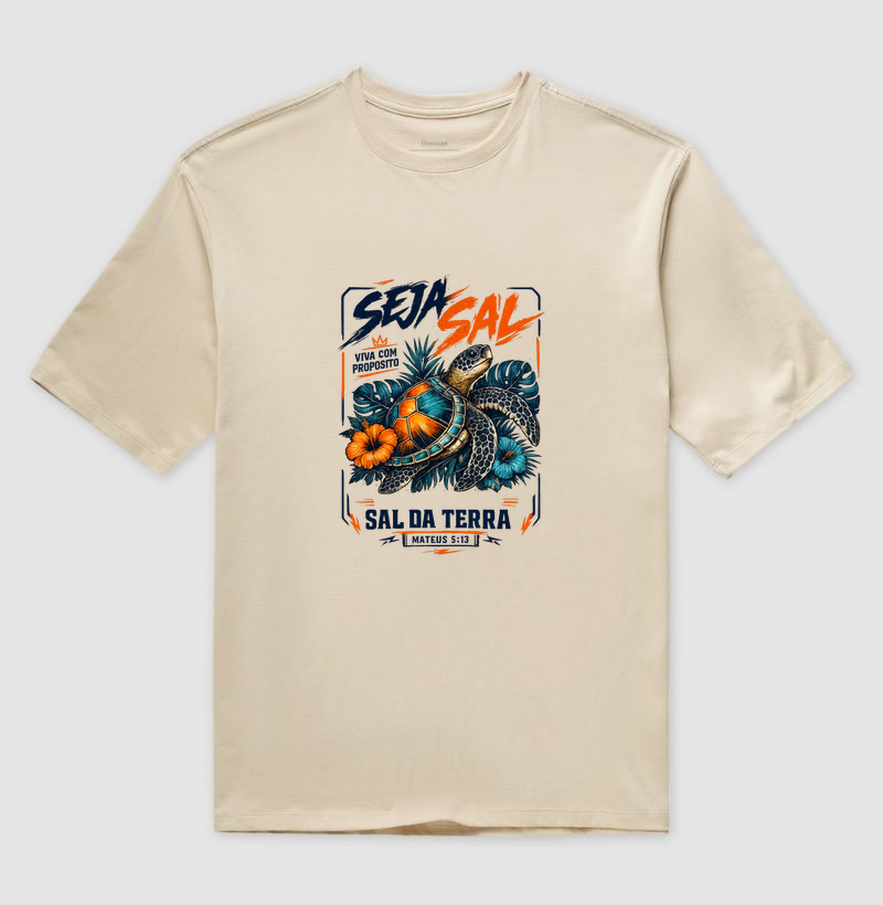 Seja Sal da Terra – Mateus 5:13 Estampa Tartaruga Tropical - Camiseta Oversized