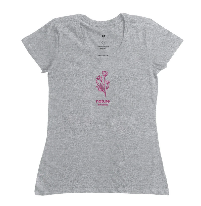 Camiseta Aimobaba Nature feminina cinza mescla