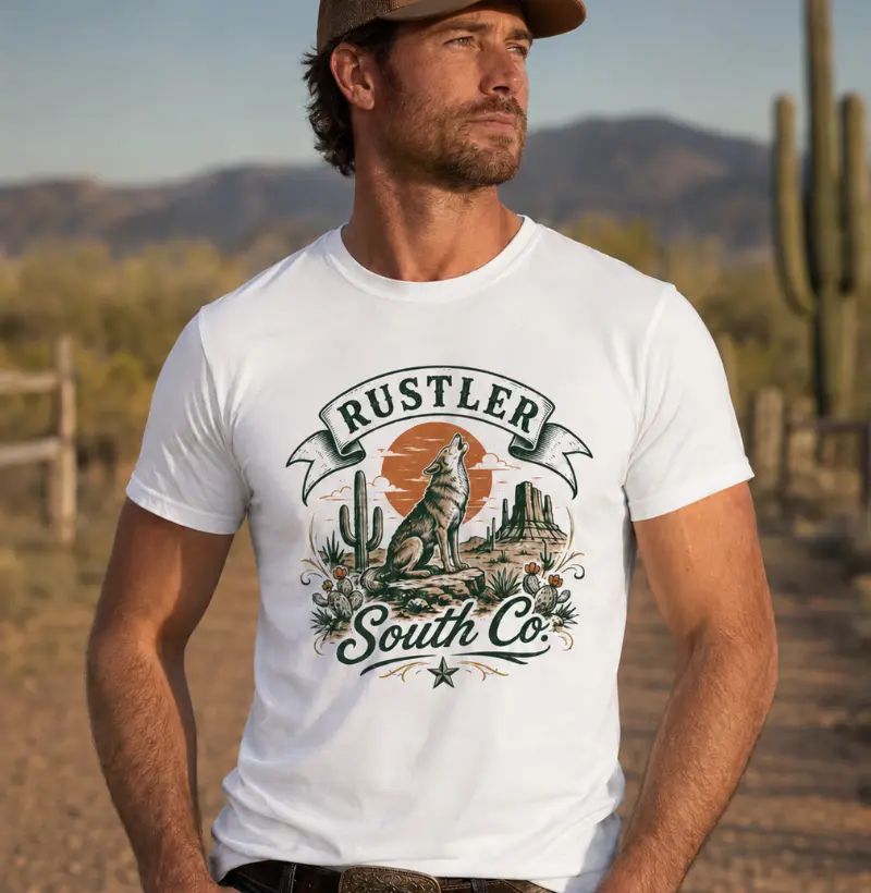 Camiseta Country Masculina e Feminina Rustler South Co. Desert Wolf