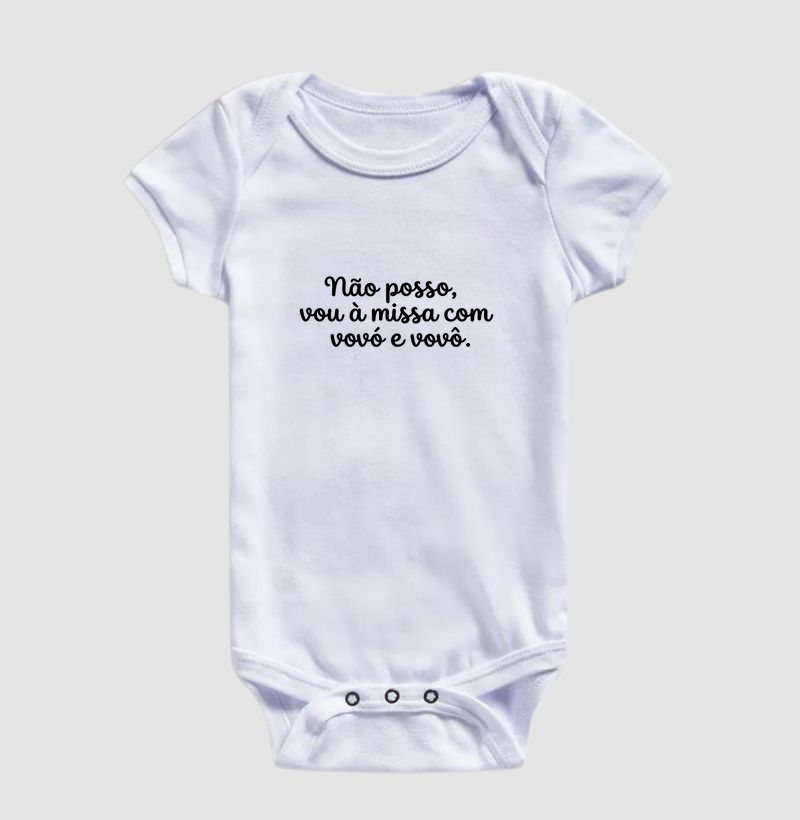 Não posso, Vou à Missa com Vovó e Vovô - Body Infantil - Body Infantil