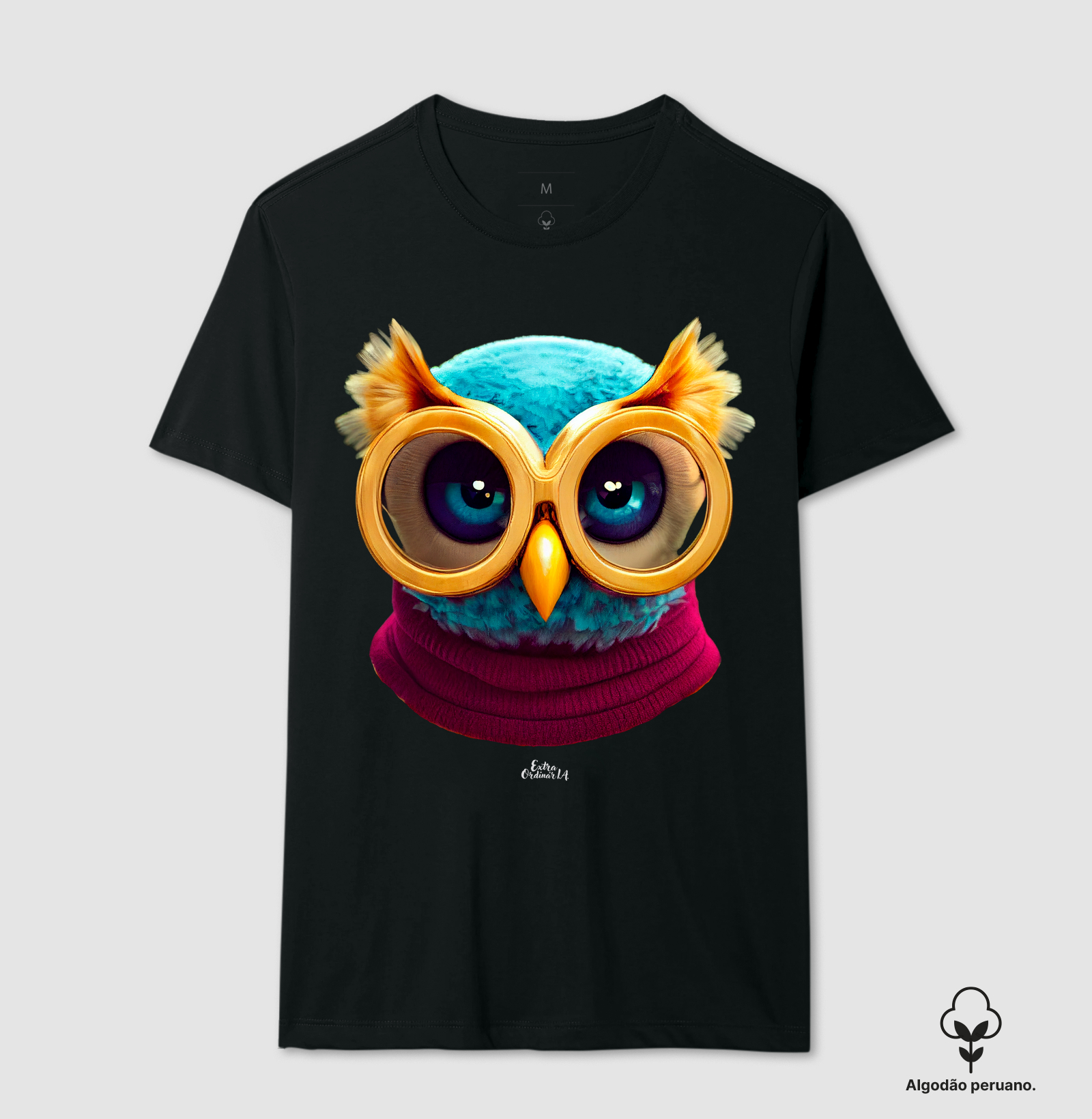 Camiseta Algodão Peruano Coruja de Óculos