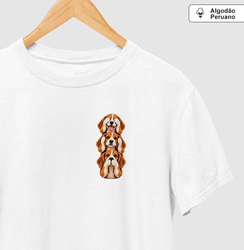 Ver, ouvir e falar versão Beagle (minimal) - Camiseta Algodão Peruano