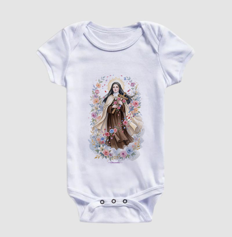 Santa Teresinha do Menino Jesus - Chuva de Rosas - Aquarela - Body Infantil