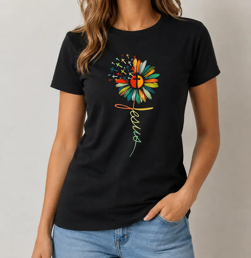 Camiseta Feminina Jesus Flor