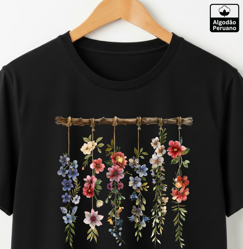 Camiseta Cordão de Flores | Arte Floral Premium - Algodão Peruano