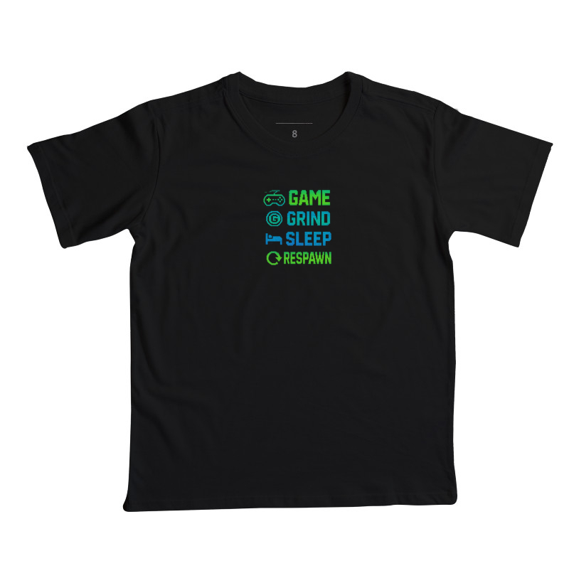 Camiseta Gamer Pixel "GAME GRIND SLEEP RESPAWN"