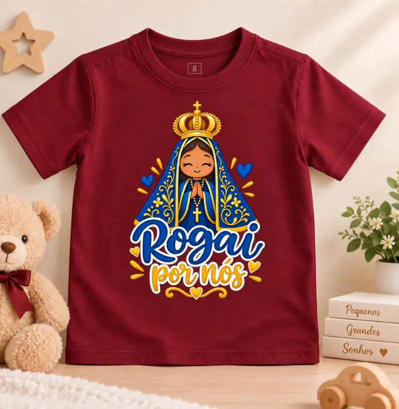  Nossa Senhora Aparecida | Rogai por Nós Kids - Camiseta Infantil