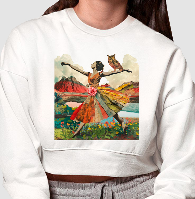 Colagens - Voo da moça - Moletom Cropped