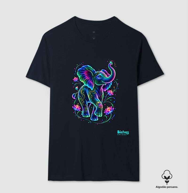 Elefante e lótus - Camiseta Algodão Peruano