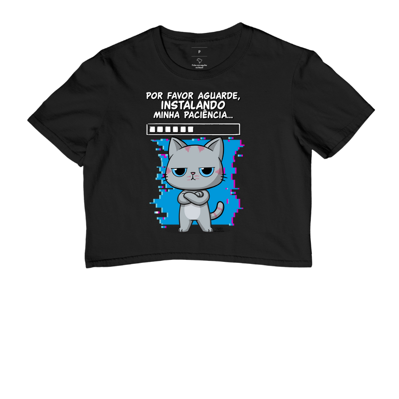 Camiseta Gato Sincero Paciência - Cropped