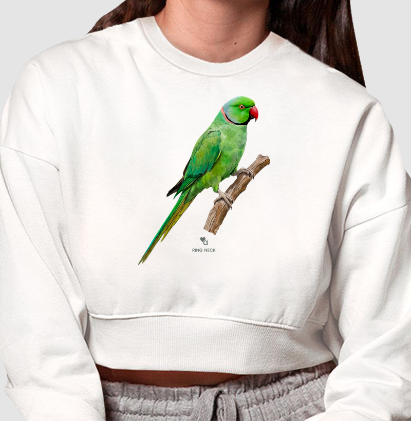 Aves - Ring Neck Verde - Moletom Cropped