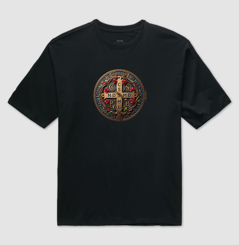 Medalha de São Bento e Flores Coroa-de-Cristo | Arte Sacra Exclusiva