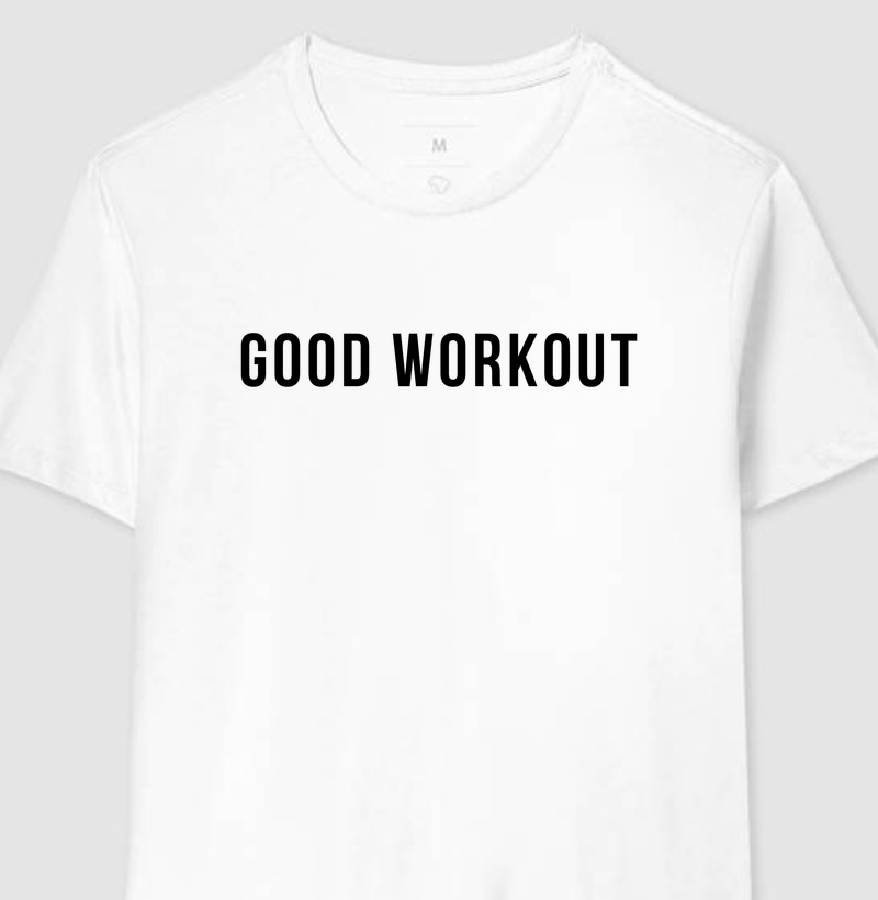 T-shirt Good Workout Branca Logo Reta Preta