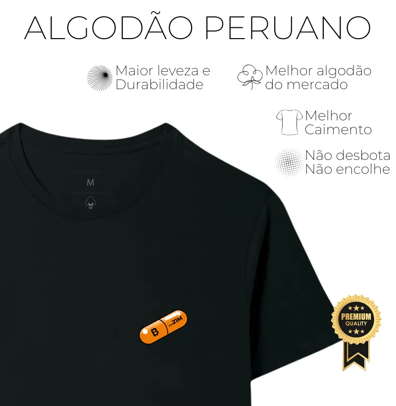 Camiseta Orange Pill Bitcoin - Algodão Peruano